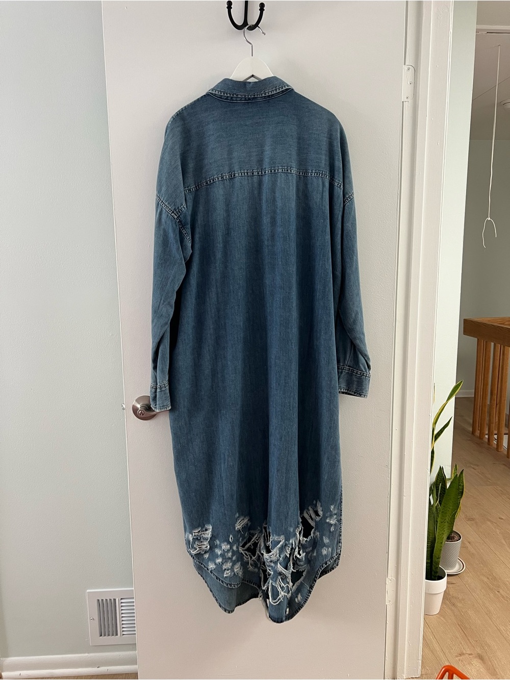 Diesel Blue Distressed Denim Midi Shirt Dress - Picture 2 of 3